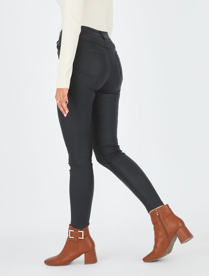 Pantalon slim effet ciré - Noir - 5