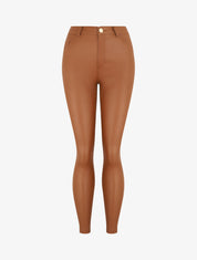 Pantalon slim effet ciré - Camel - 1