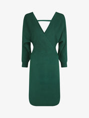 Robe ajustée unie col cache-coeur - Vert foncé - 5
