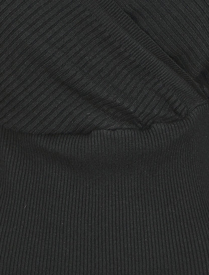 Pull côtelé ajusté col cache-coeur - Noir - 3