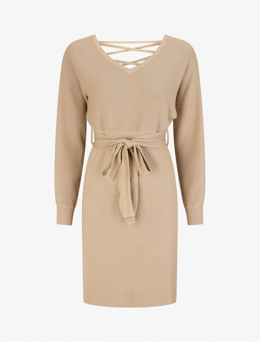 Robe mi-longue ajourée dans le dos - Beige - 6