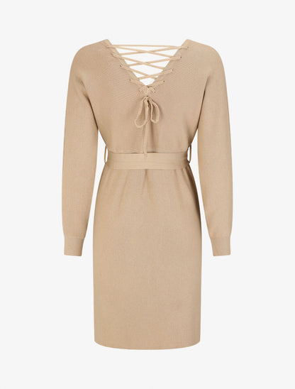 Robe mi-longue ajourée dans le dos - Beige - 2