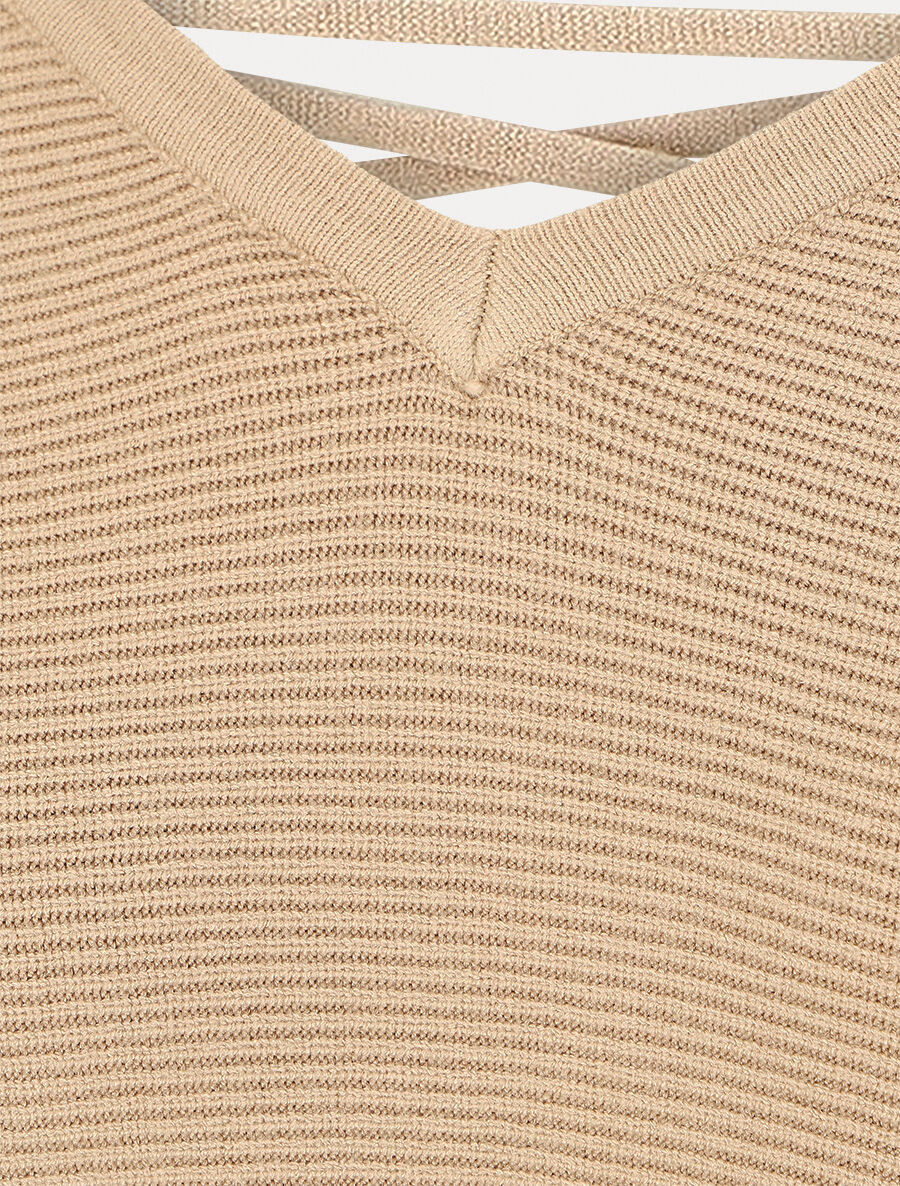 Robe mi-longue ajourée dans le dos - Beige - 3