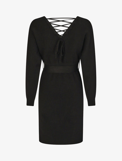 Robe mi-longue ajourée dans le dos - Noir - 2
