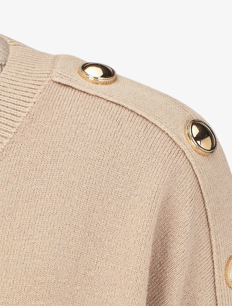 Pull fin à col rond et boutons décoratifs - Beige - 6