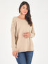 Pull fin à col rond et boutons décoratifs - Beige - 1
