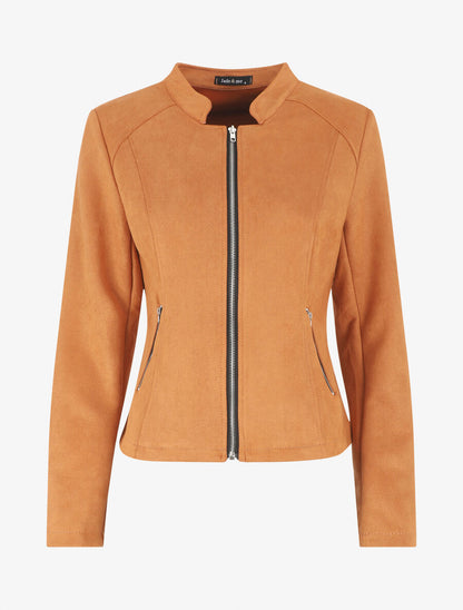Veste droite en suédine poches zippées - Camel - 1