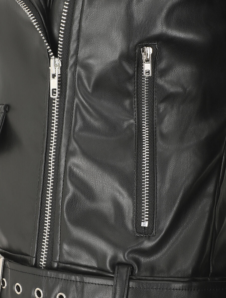 Veste droite en simili style perfecto - Noir - 3