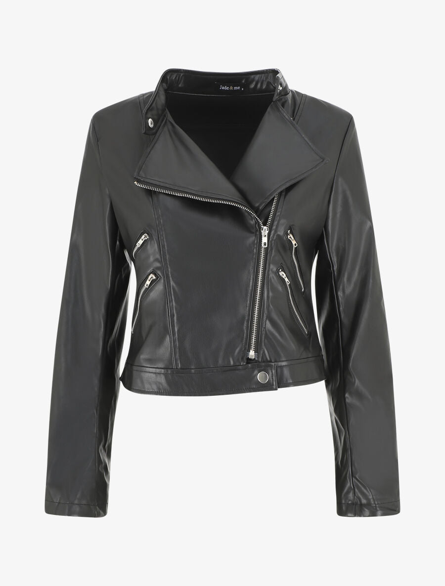 Veste style perfecto coupe droite en simili - Noir - 1