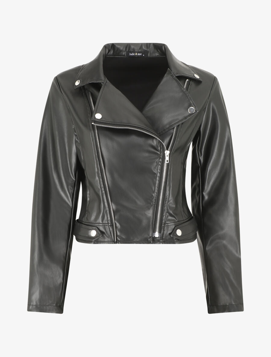 Veste en simili à double zips - Noir - 1