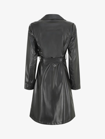 Veste longue en simili coupe droite - Noir - 2