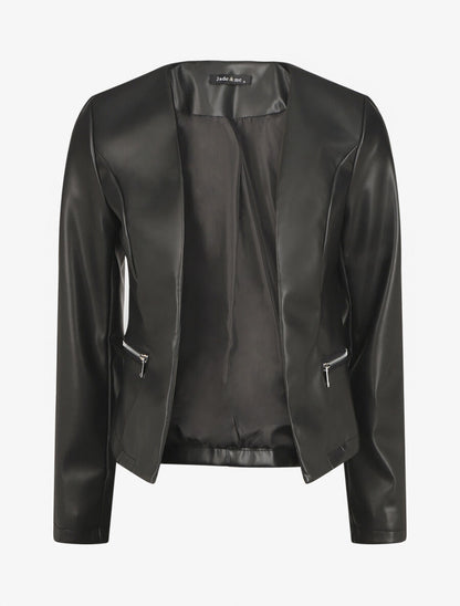 Veste courte en simili - Noir - 7