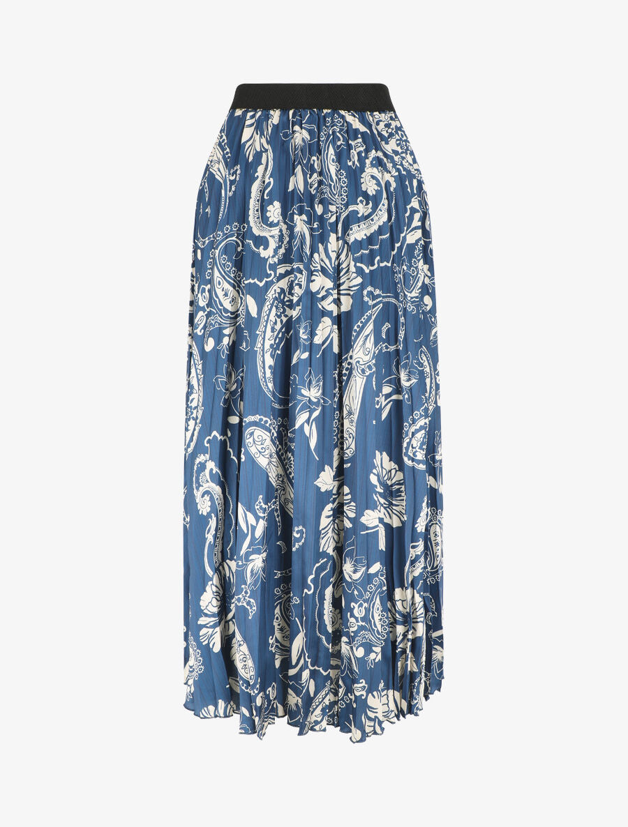 Jupe longue plissée imprimé foulard - Bleu - 1