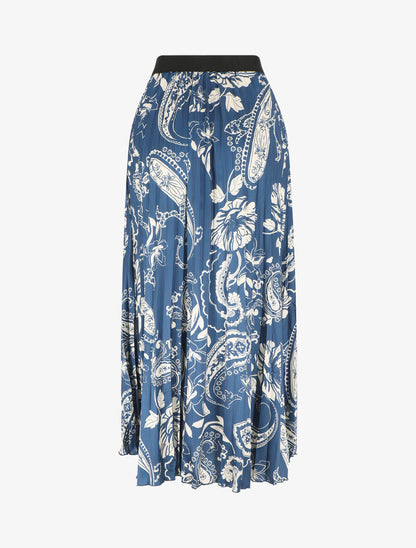 Jupe longue plissée imprimé foulard - Bleu - 2