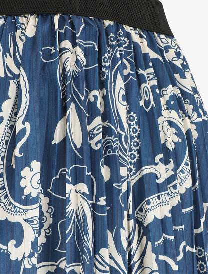 Jupe longue plissée imprimé foulard - Bleu - 3