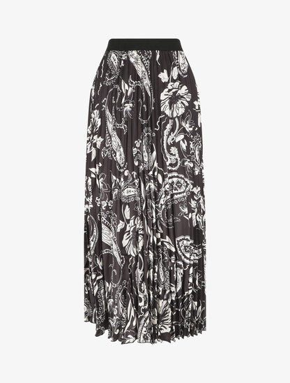 Jupe longue plissée imprimé foulard - Noir - 1