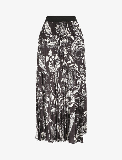Jupe longue plissée imprimé foulard - Noir - 2