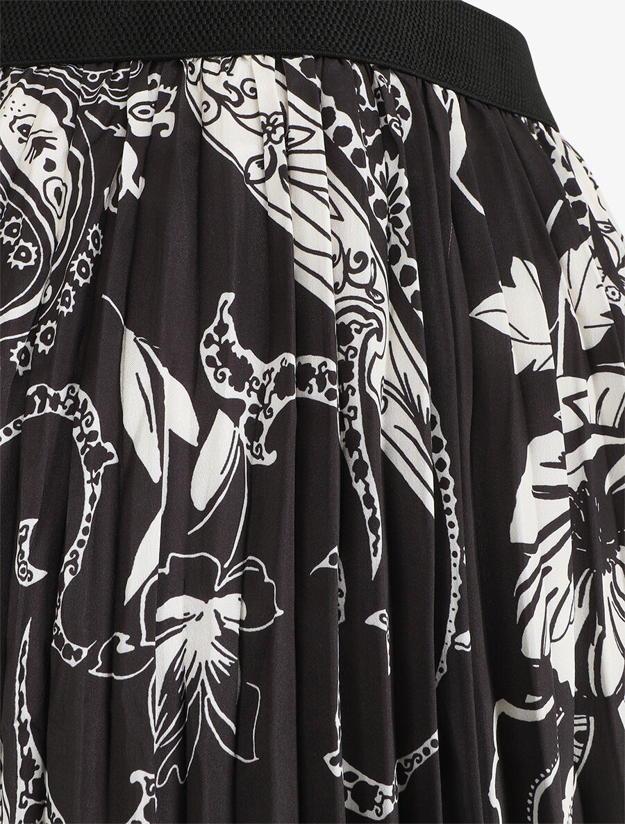 Jupe longue plissée imprimé foulard - Noir - 3