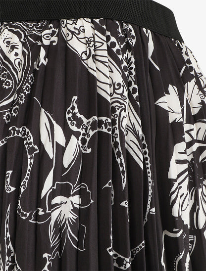 Jupe longue plissée imprimé foulard - Noir - 3