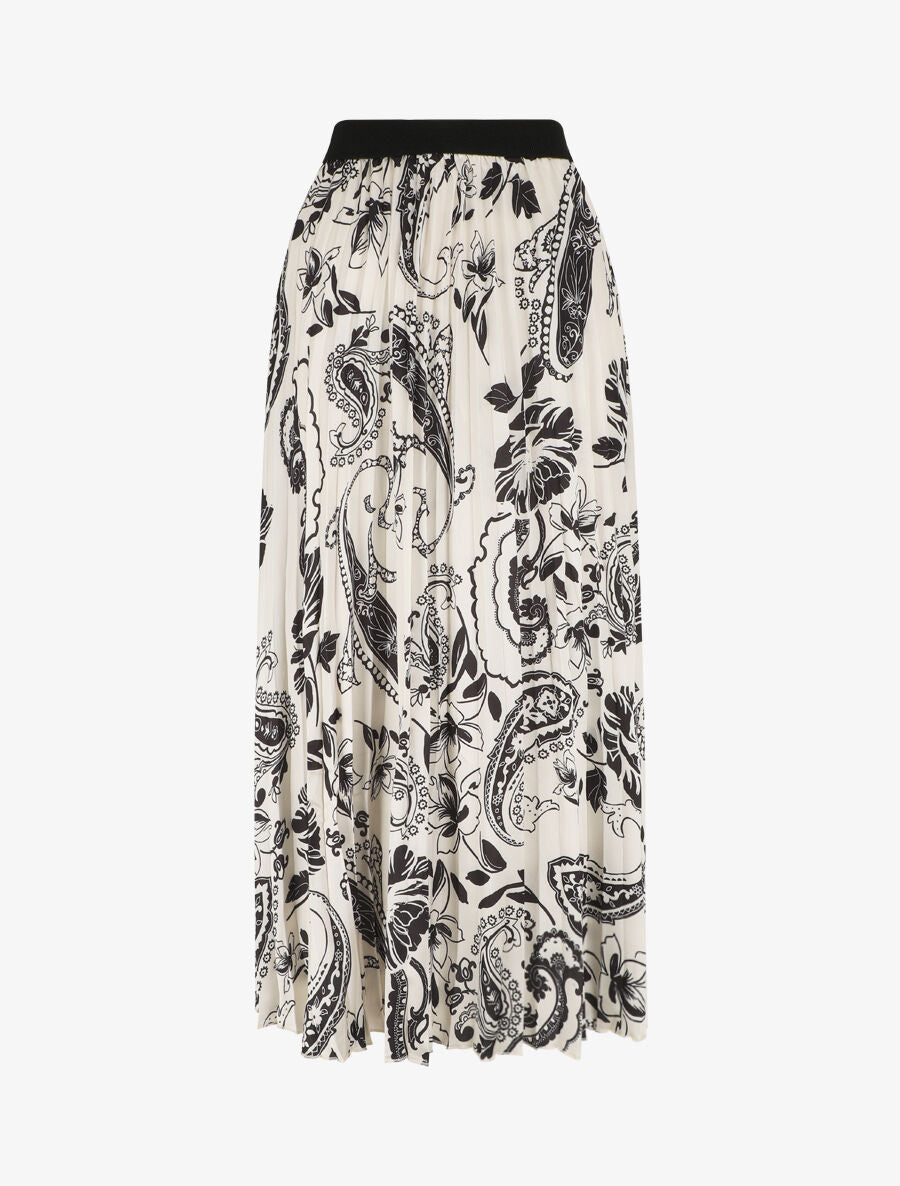Jupe longue plissée imprimé foulard - Crème - 4