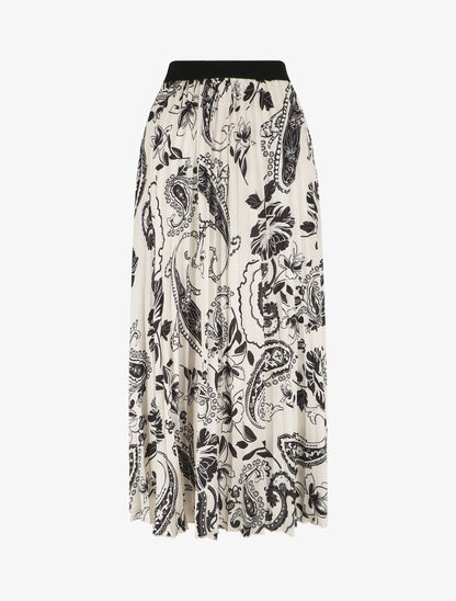 Jupe longue plissée imprimé foulard - Crème - 4