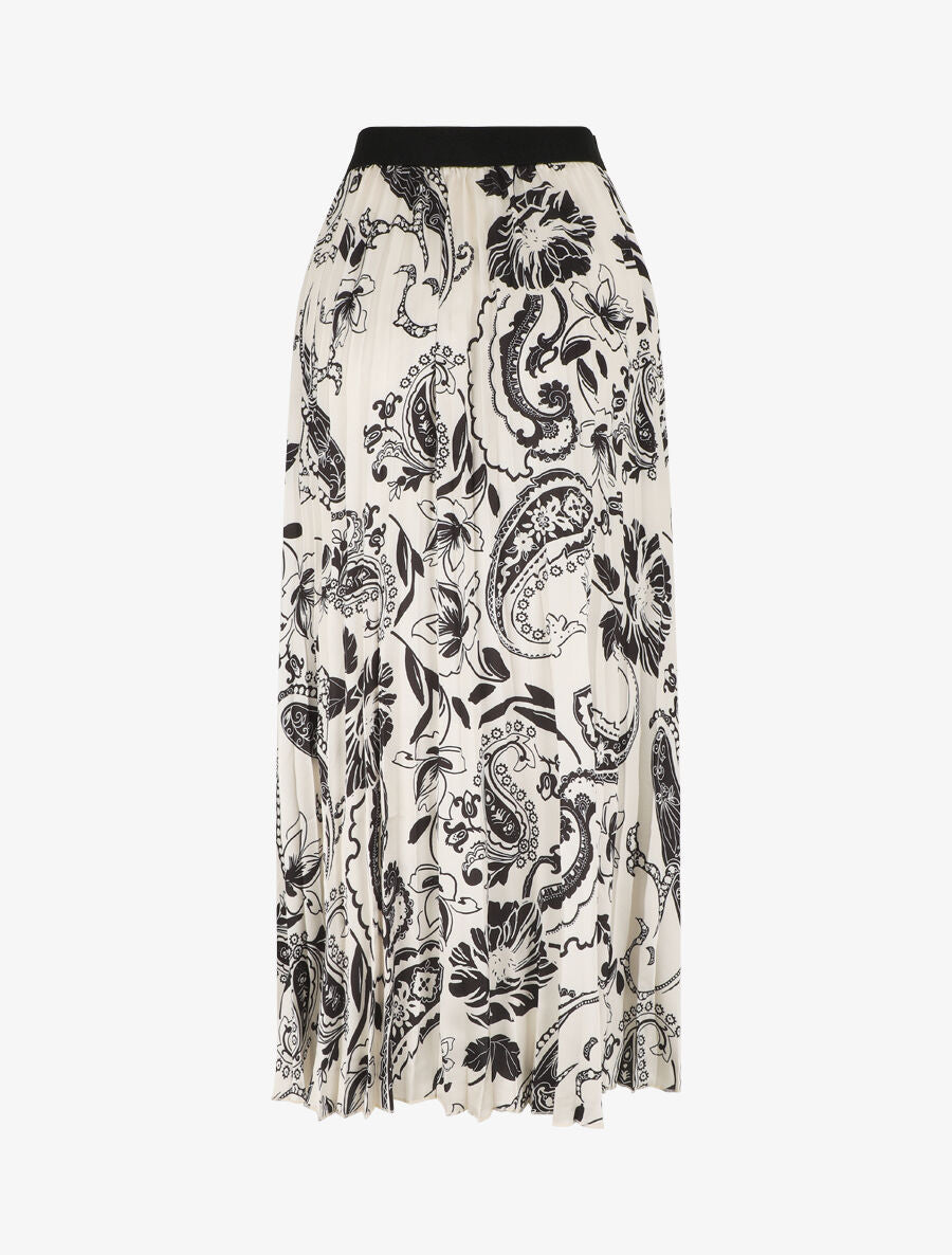 Jupe longue plissée imprimé foulard - Crème - 2