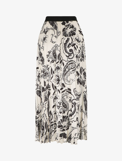 Jupe longue plissée imprimé foulard - Crème - 2