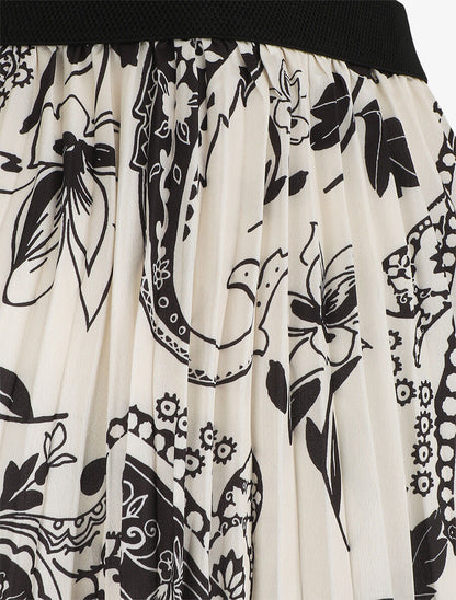 Jupe longue plissée imprimé foulard - Crème - 3