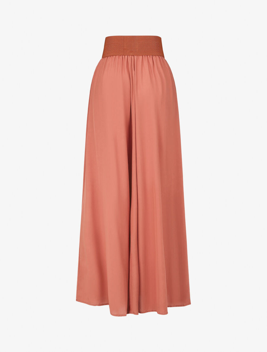 Jupe longue unie à taille élastiquée - Corail - 2