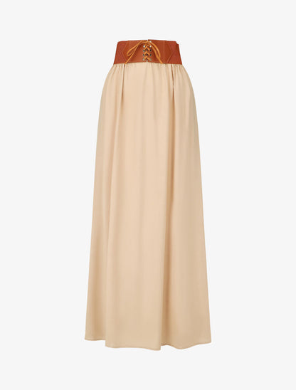 Jupe longue unie à taille élastiquée - Beige - 4
