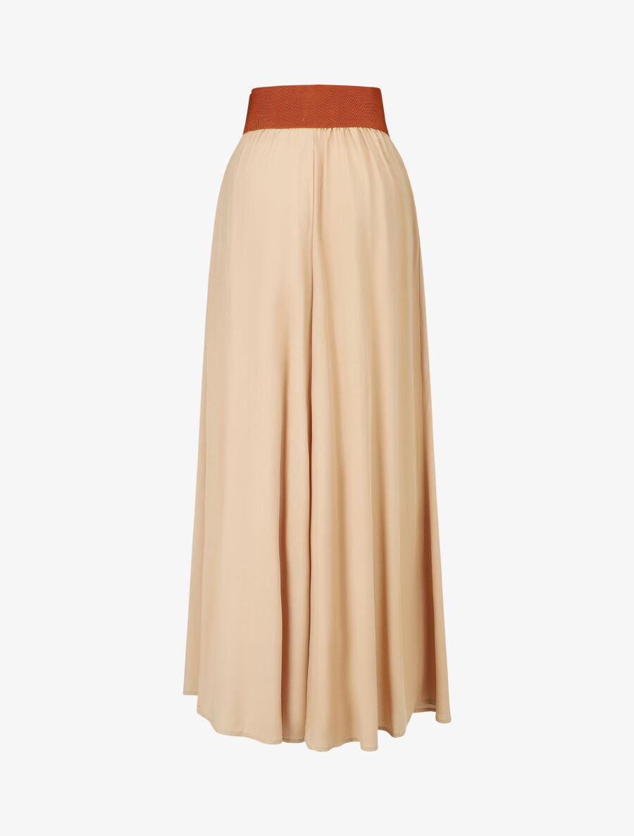 Jupe longue unie à taille élastiquée - Beige - 2