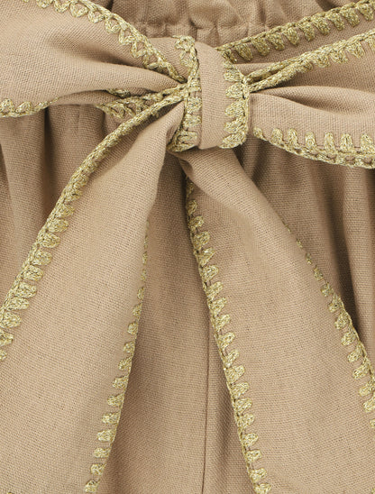 Pantalon élastiqué effet lin à ceinture stylisé - Beige - 3