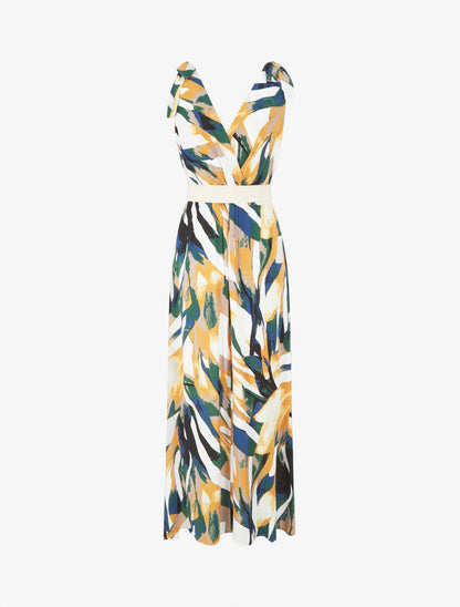 Robe imprimé abstrait à nœuds aux épaules - Jaune - 2