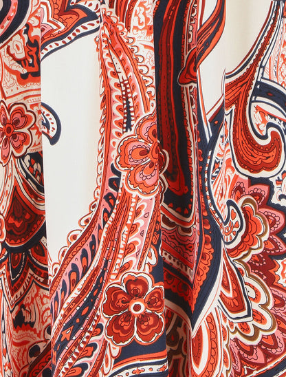 Robe longue manches courtes imprimé cachemire - Rouge - 3