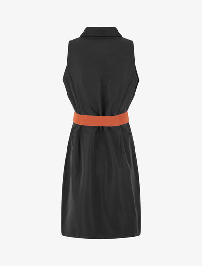 Robe unie style chemise sans manches - Noir - 2