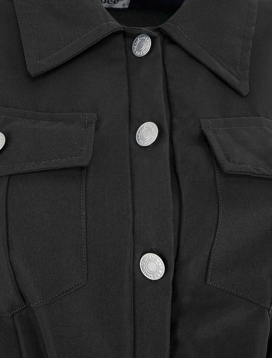 Robe unie style chemise sans manches - Noir - 3