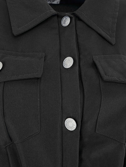 Robe unie style chemise sans manches - Noir - 3