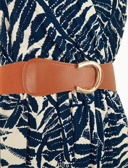 Robe longue évasée imprimé tropical - Marine - 3