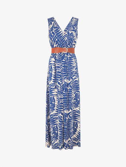 Robe longue évasée imprimé tropical - Bleu - 1