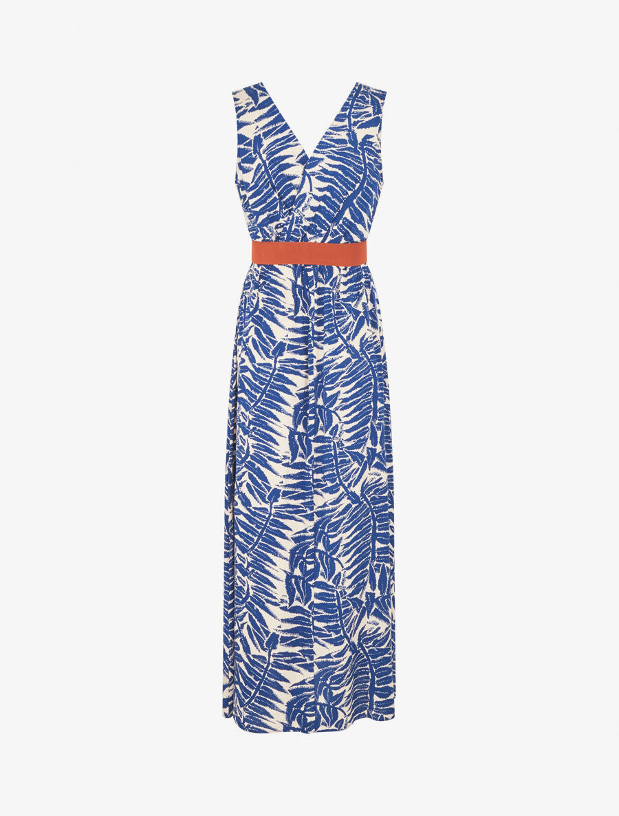 Robe longue évasée imprimé tropical - Bleu - 2