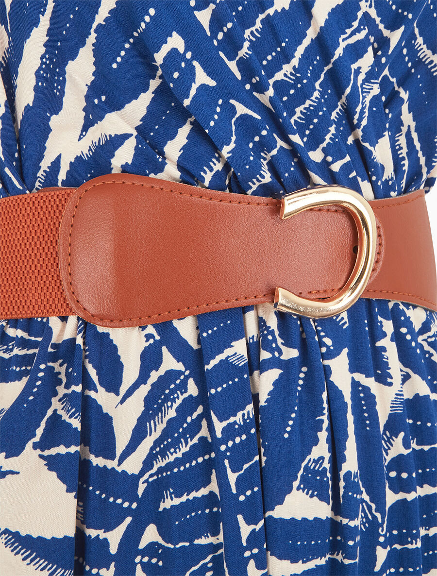 Robe longue évasée imprimé tropical - Bleu - 3