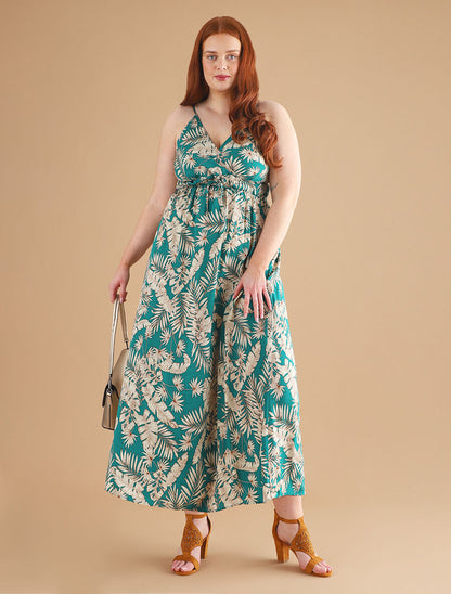 Robe longue imprimé feuillage - Bleu canard - 7