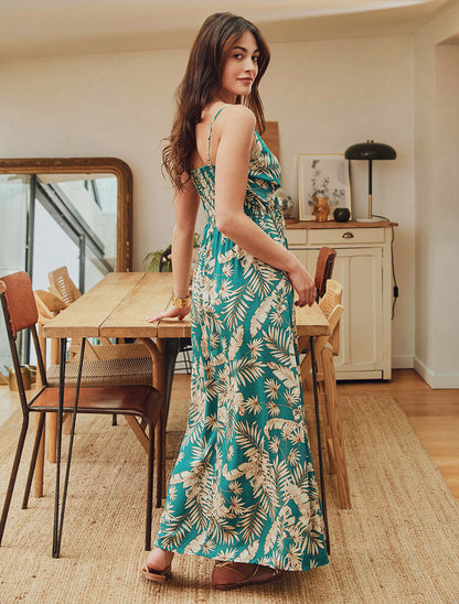 Robe longue imprimé feuillage - Bleu canard - 5