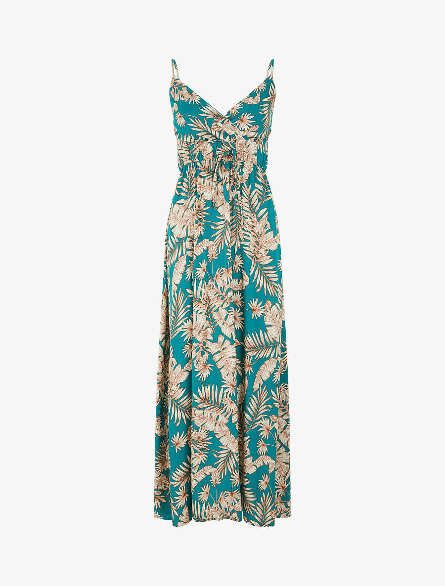 Robe longue imprimé feuillage - Bleu canard - 8
