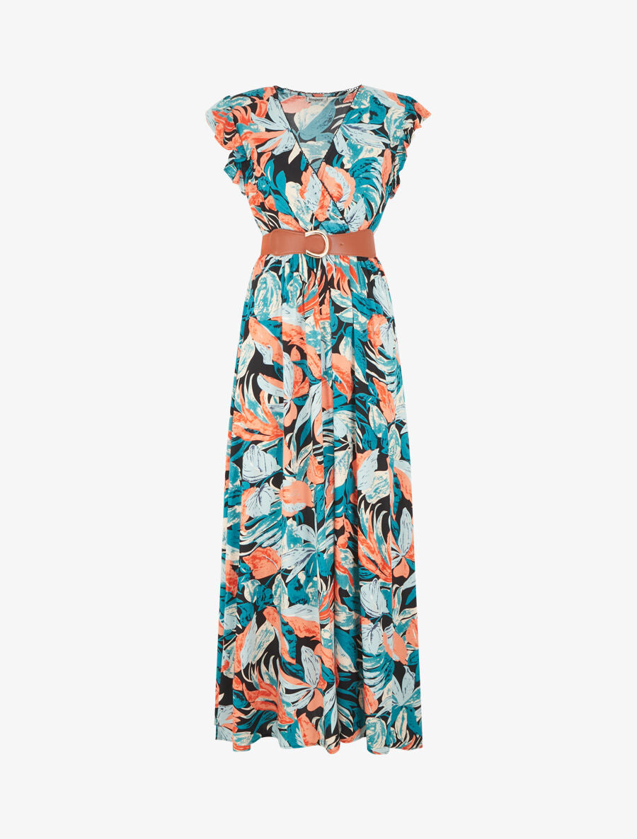 Robe imprimé feuillage et col cache-coeur - Noir - 7