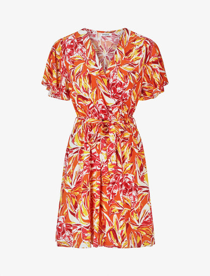 Robe mi-longue imprimé feuillage - Rouge - 1