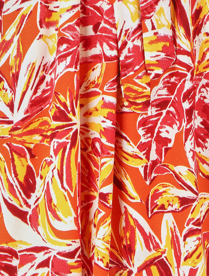 Robe mi-longue imprimé feuillage - Rouge - 3