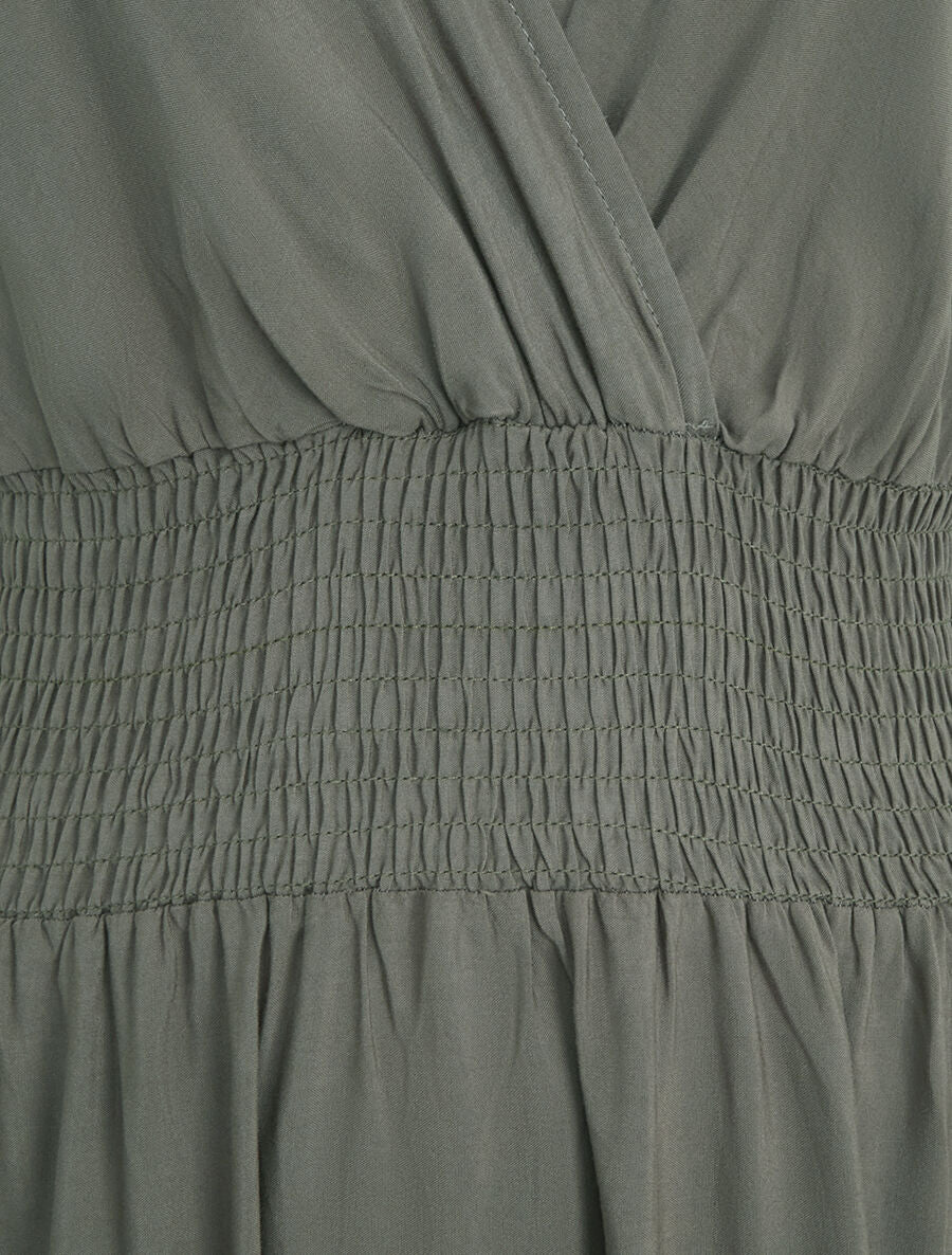 Robe longue élastiquée et liens à nouer - Kaki - 3