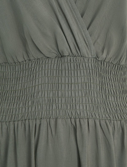 Robe longue élastiquée et liens à nouer - Kaki - 3