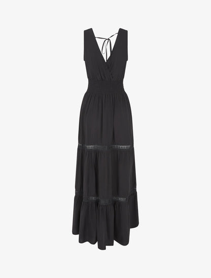 Robe longue élastiquée et liens à nouer - Noir - 2